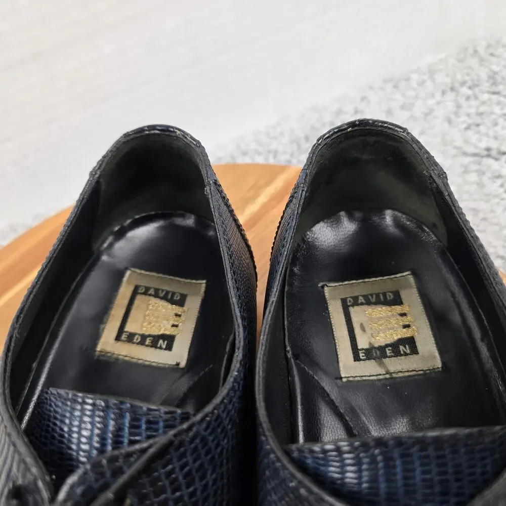 David Eden Mens 9 Navy Alligator Lizard Exotic Cap Toe Fashion Oxford Dress Shoe